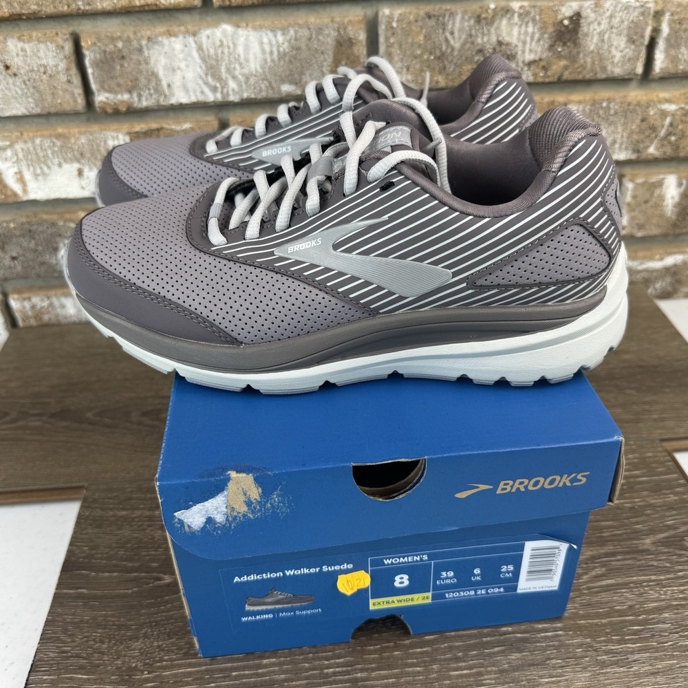 Brooks Addiction Walker Suede Shoes Women's 8 2E EE Extra Wide Sneakers Gray